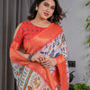 Peach Heritage Art Silk Saree with Traditional Warli-Inspired Storytelling Motifs
