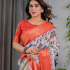 Peach Heritage Art Silk Saree with Traditional Warli-Inspired Storytelling Motifs