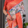 Peach Heritage Art Silk Saree with Traditional Warli-Inspired Storytelling Motifs