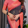 Midnight Black Art Silk Saree with Royal Peacock Forest Heritage Design