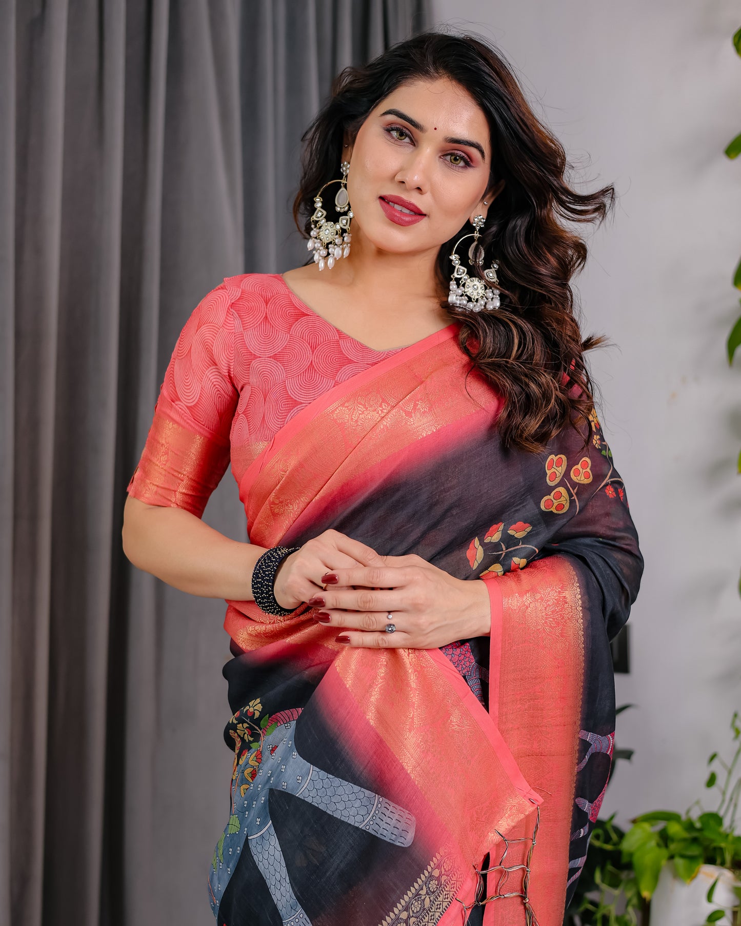 Midnight Black Art Silk Saree with Royal Peacock Forest Heritage Design