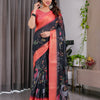 Midnight Black Art Silk Saree with Royal Peacock Forest Heritage Design
