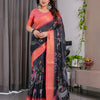 Midnight Black Art Silk Saree with Royal Peacock Forest Heritage Design