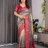 Royal Wine Art Silk Saree with Vintage Garden & Heritage Landscape Design