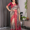 Royal Wine Art Silk Saree with Vintage Garden & Heritage Landscape Design