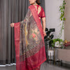 Royal Wine Art Silk Saree with Vintage Garden & Heritage Landscape Design