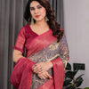 Royal Wine Art Silk Saree with Vintage Garden & Heritage Landscape Design