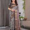 Classic Grey Art Silk Saree with Timeless Ajrakh-Inspired Floral Geometry