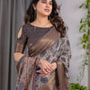 Classic Grey Art Silk Saree with Timeless Ajrakh-Inspired Floral Geometry