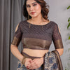 Classic Grey Art Silk Saree with Timeless Ajrakh-Inspired Floral Geometry
