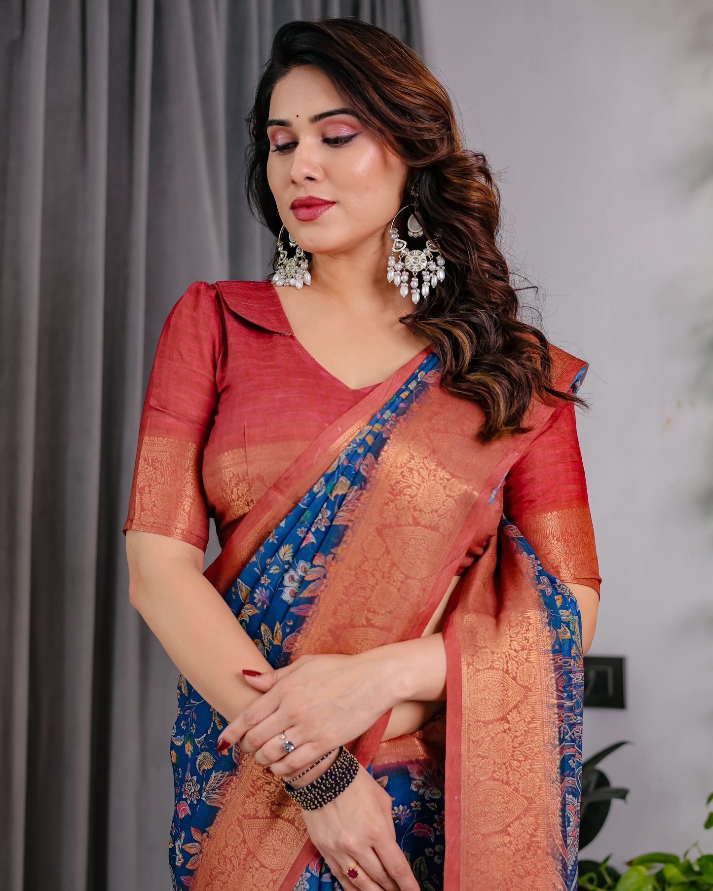 Royal Blue Art Silk Saree with Regal Paisley & Floral Heritage Weaves