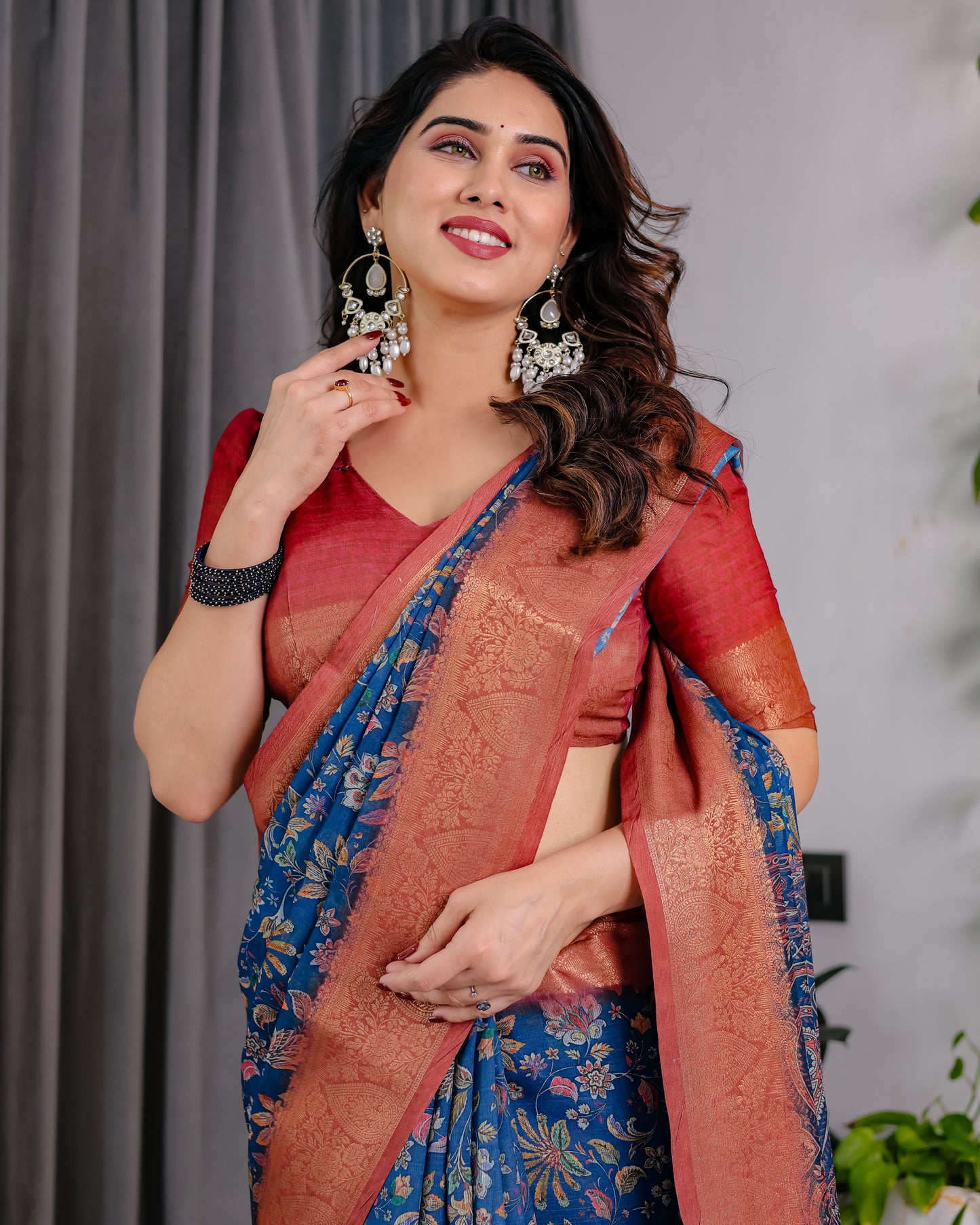Royal Blue Art Silk Saree with Regal Paisley & Floral Heritage Weaves