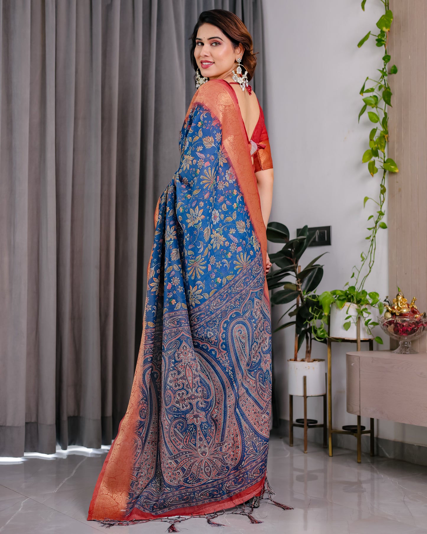 Royal Blue Art Silk Saree with Regal Paisley & Floral Heritage Weaves