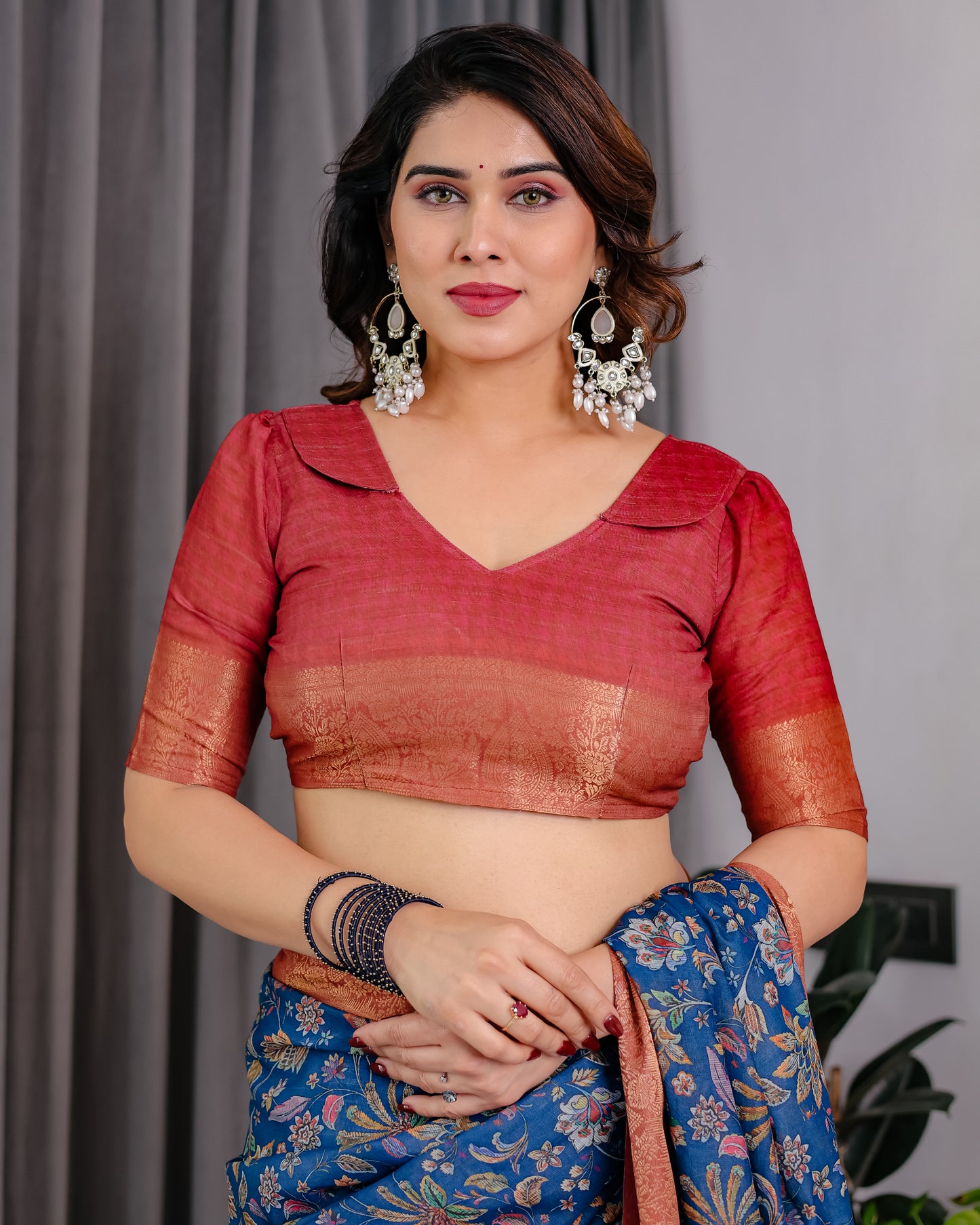 Royal Blue Art Silk Saree with Regal Paisley & Floral Heritage Weaves