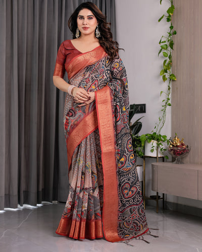 Majestic Black Art Silk Saree with Intricate Tribal-Inspired Heritage Art