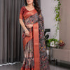 Majestic Black Art Silk Saree with Intricate Tribal-Inspired Heritage Art