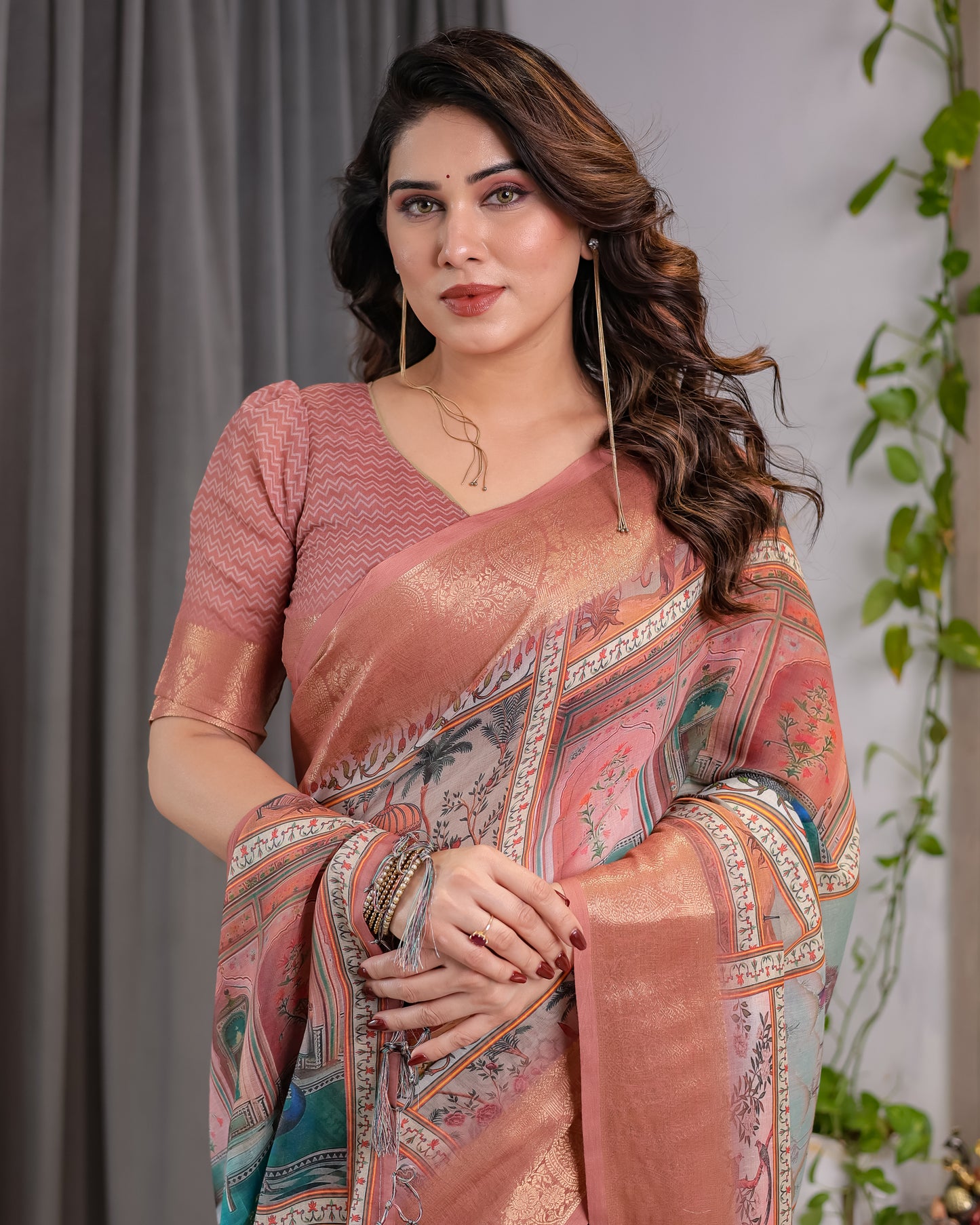 Graceful Peach Art Silk Saree with Royal Heritage Panel Story Designs