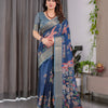 Elegant Navy Blue Art Silk Saree with Royal Bird & Floral Heritage Art