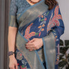 Elegant Navy Blue Art Silk Saree with Royal Bird & Floral Heritage Art
