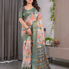 Elegant Olive Green Art Silk Saree with Tropical Leaf & Geometric Heritage Design