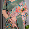 Elegant Olive Green Art Silk Saree with Tropical Leaf & Geometric Heritage Design