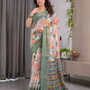 Elegant Olive Green Art Silk Saree with Tropical Leaf & Geometric Heritage Design