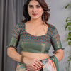 Elegant Olive Green Art Silk Saree with Tropical Leaf & Geometric Heritage Design