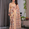 Elegant Cream Art Silk Saree with Royal Heritage Story & Geometric Border Design