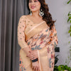Elegant Cream Art Silk Saree with Royal Heritage Story & Geometric Border Design
