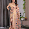 Elegant Cream Art Silk Saree with Royal Heritage Story & Geometric Border Design