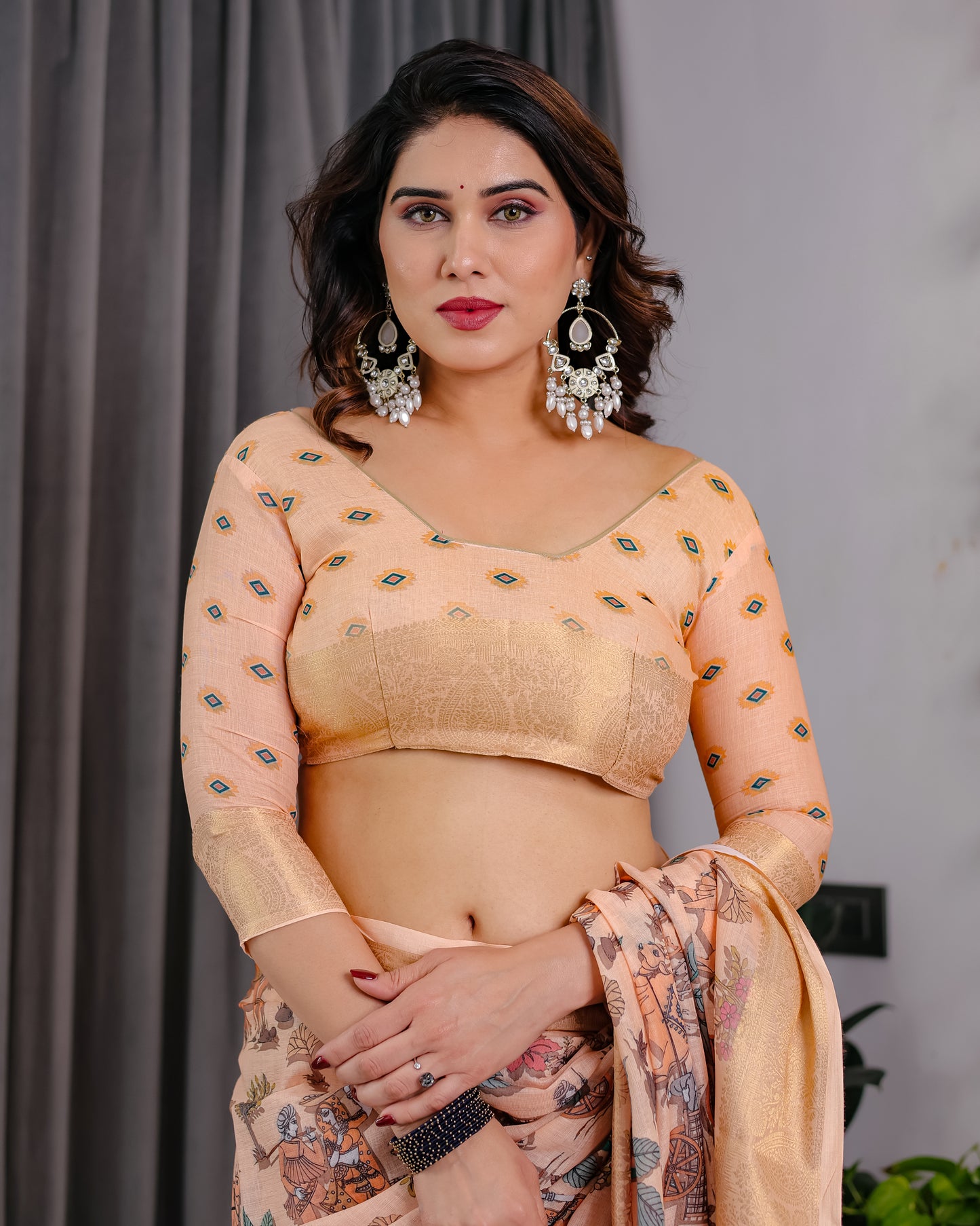 Elegant Cream Art Silk Saree with Royal Heritage Story & Geometric Border Design
