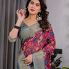 Royal Purple & Grey Art Silk Saree with Elegant Floral Heritage Vine Design