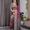 Royal Purple & Grey Art Silk Saree with Elegant Floral Heritage Vine Design
