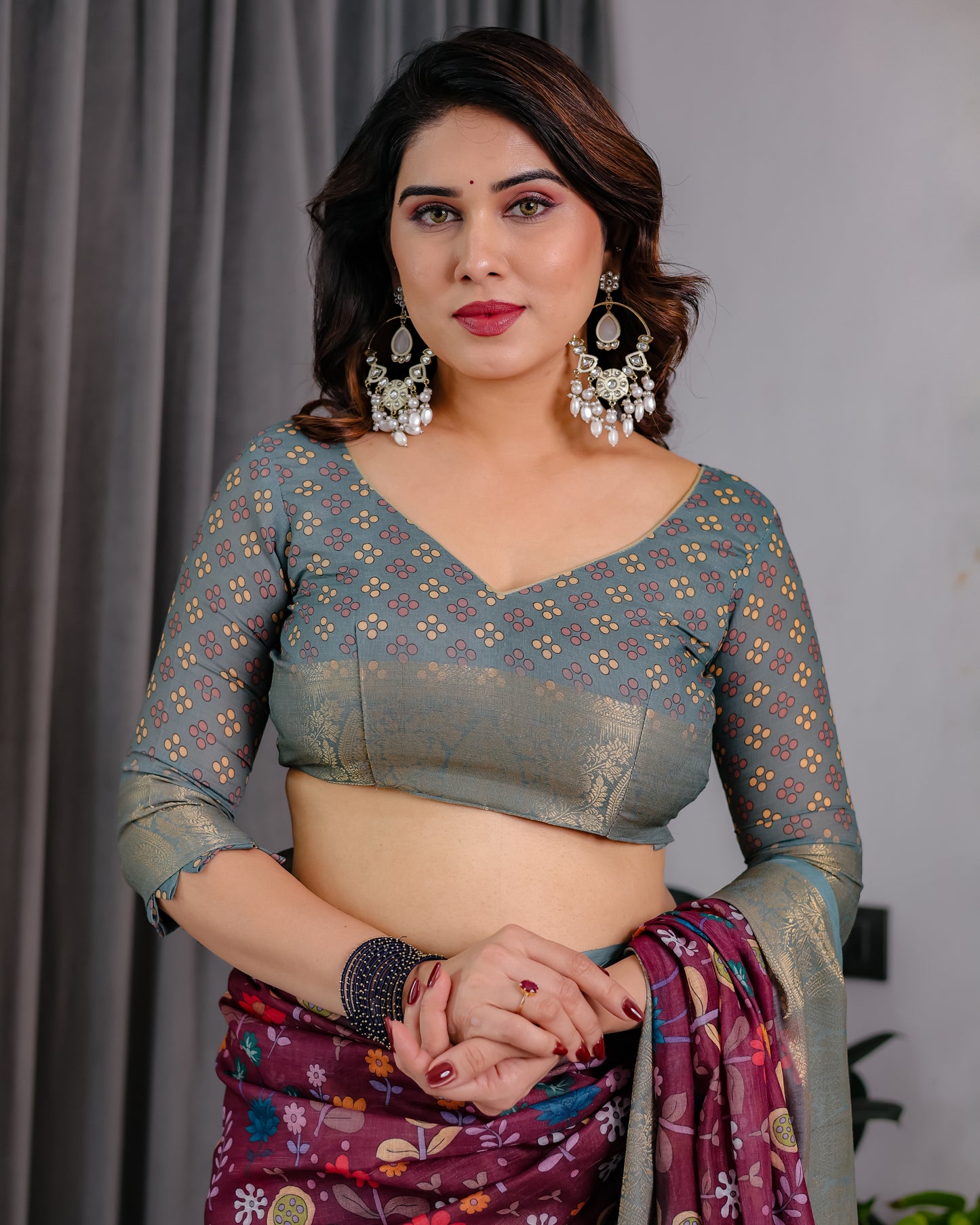 Royal Purple & Grey Art Silk Saree with Elegant Floral Heritage Vine Design