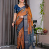 Classic Brown & Indigo Art Silk Saree with Royal Folk Motif Heritage Design