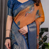 Classic Brown & Indigo Art Silk Saree with Royal Folk Motif Heritage Design
