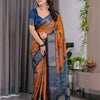 Classic Brown & Indigo Art Silk Saree with Royal Folk Motif Heritage Design