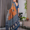 Classic Brown & Indigo Art Silk Saree with Royal Folk Motif Heritage Design
