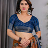 Classic Brown & Indigo Art Silk Saree with Royal Folk Motif Heritage Design