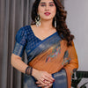Classic Brown & Indigo Art Silk Saree with Royal Folk Motif Heritage Design