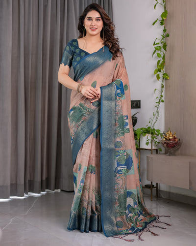 Regal Morpich Art Silk Saree with Royal Palace Garden Heritage Design