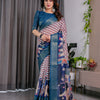 Royal Navy Blue Art Silk Saree with Classic Chevron & Heritage Panel Design