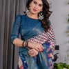 Royal Navy Blue Art Silk Saree with Classic Chevron & Heritage Panel Design