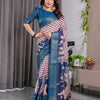 Royal Navy Blue Art Silk Saree with Classic Chevron & Heritage Panel Design