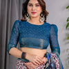 Royal Navy Blue Art Silk Saree with Classic Chevron & Heritage Panel Design