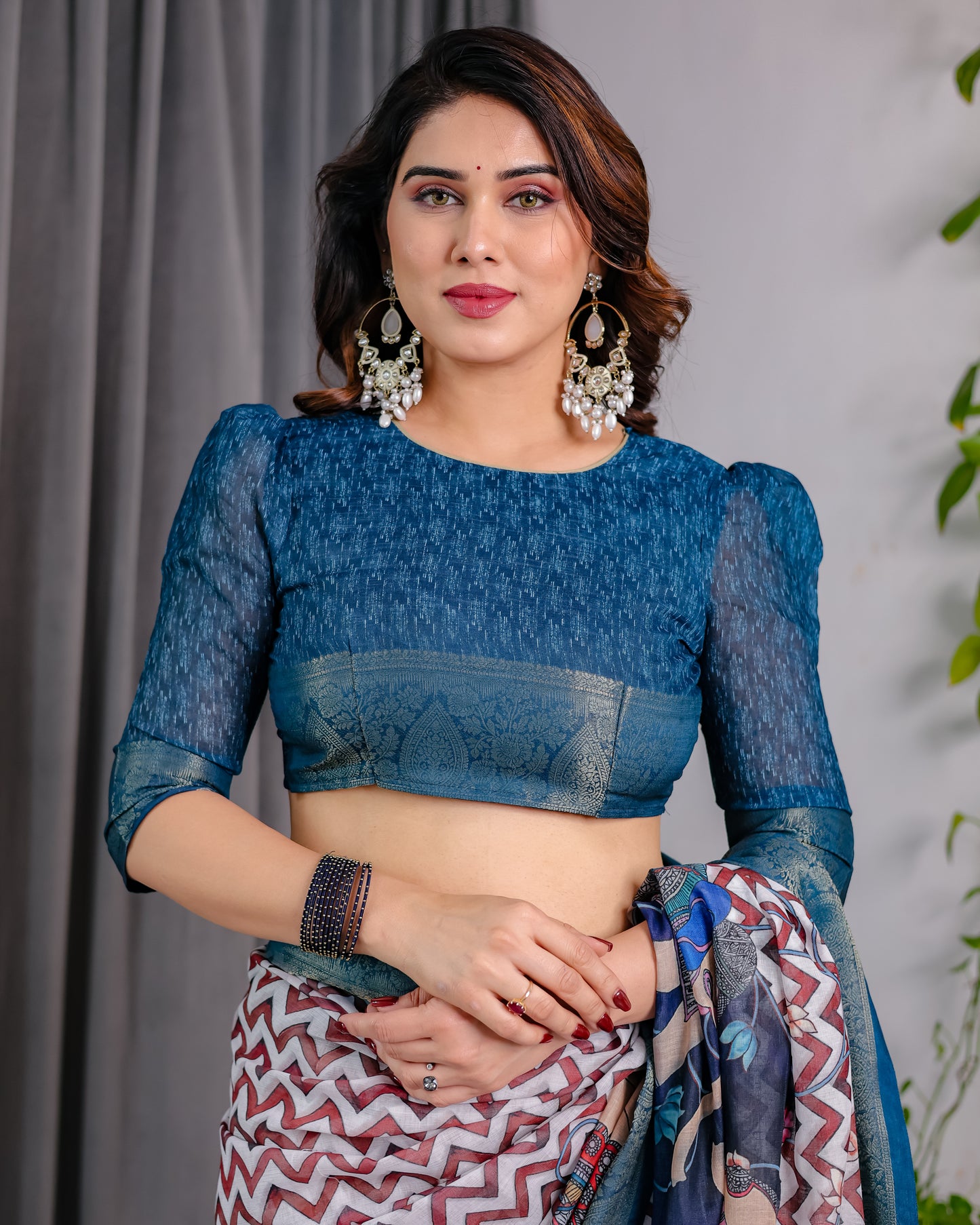 Royal Navy Blue Art Silk Saree with Classic Chevron & Heritage Panel Design