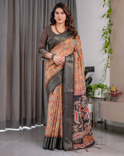 Royal Brown Art Silk Saree with Heritage Tree of Life & Bird Motif Design