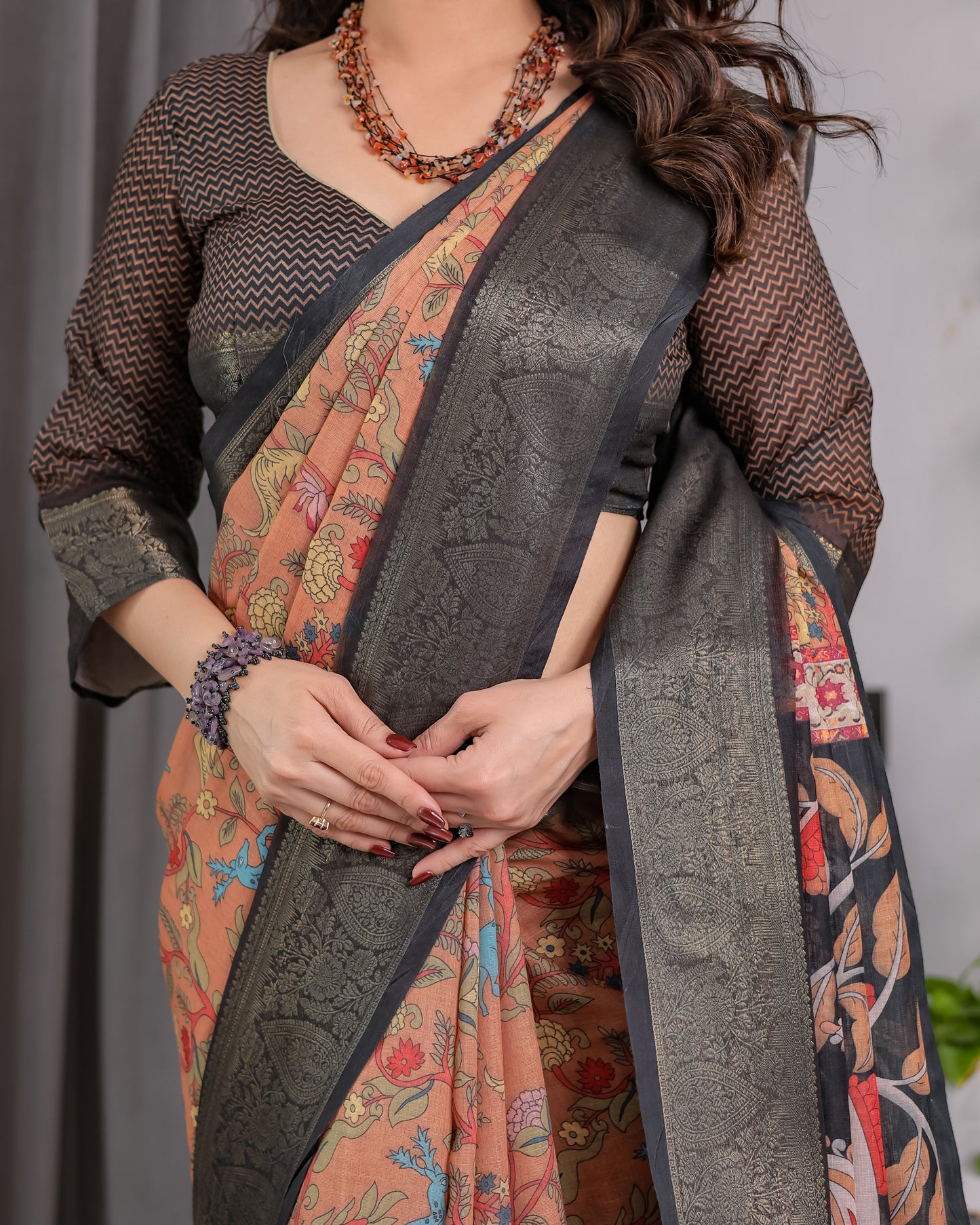 Royal Brown Art Silk Saree with Heritage Tree of Life & Bird Motif Design
