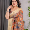 Elegant Cream Art Silk Saree with Royal Peacock & Floral Heritage Garden Design