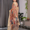Elegant Cream Art Silk Saree with Royal Peacock & Floral Heritage Garden Design